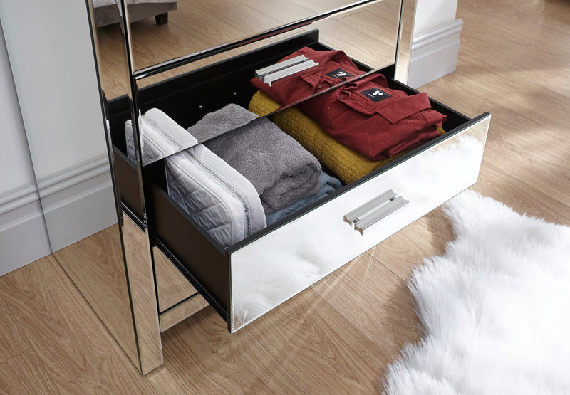 GFW Chest Of Drawers Venetian 4 Drawer Chest Clear Mirror Finish Bed Kings