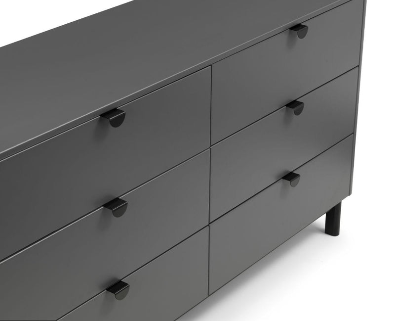 Julian Bowen Chest Of Drawers Chloe 6 Drawer Wide Chest - Storm Grey/Black Bed Kings