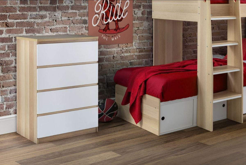 Julian Bowen Chest Of Drawers Jupiter 4 Drawer Chest White & Oak Bed Kings