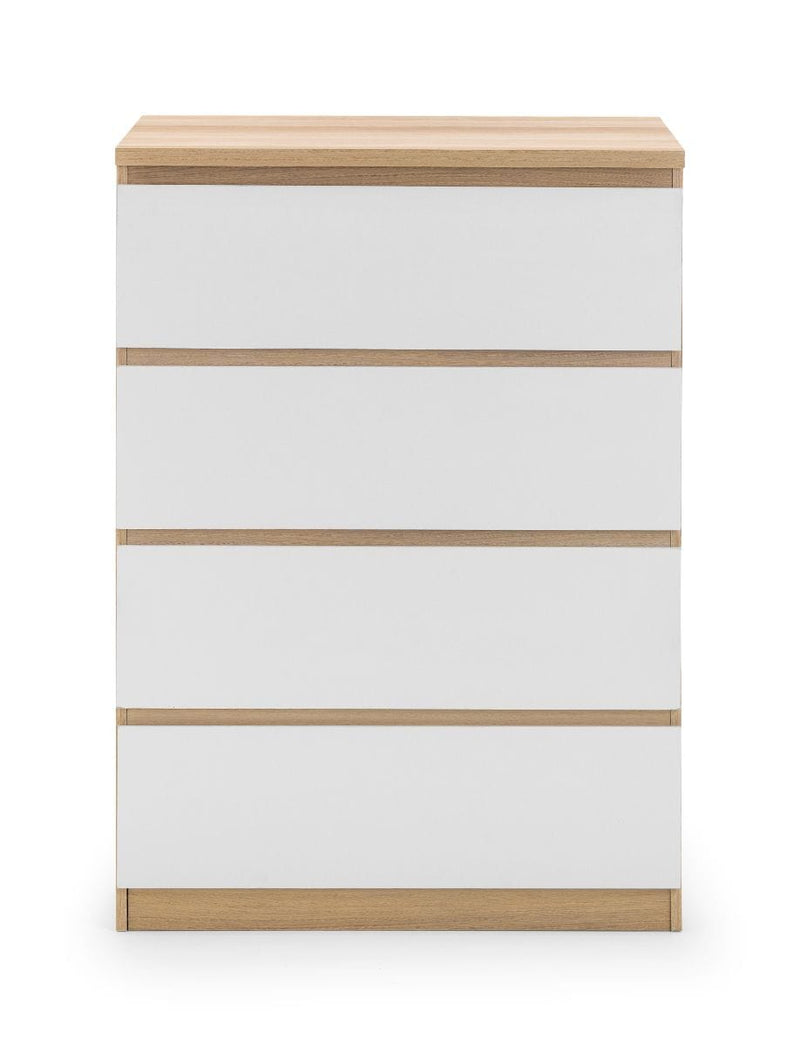 Julian Bowen Chest Of Drawers Jupiter 4 Drawer Chest White & Oak Bed Kings