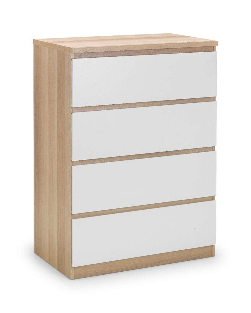 Julian Bowen Chest Of Drawers Jupiter 4 Drawer Chest White & Oak Bed Kings
