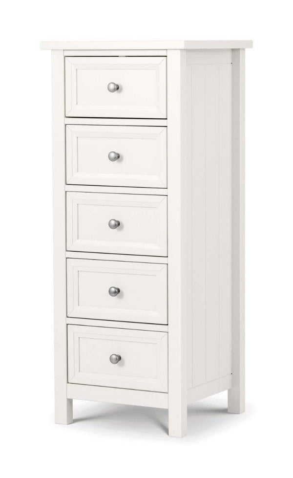 Julian Bowen Chest Of Drawers Maine 5 Drawer Tall Chest - Surf White Bed Kings