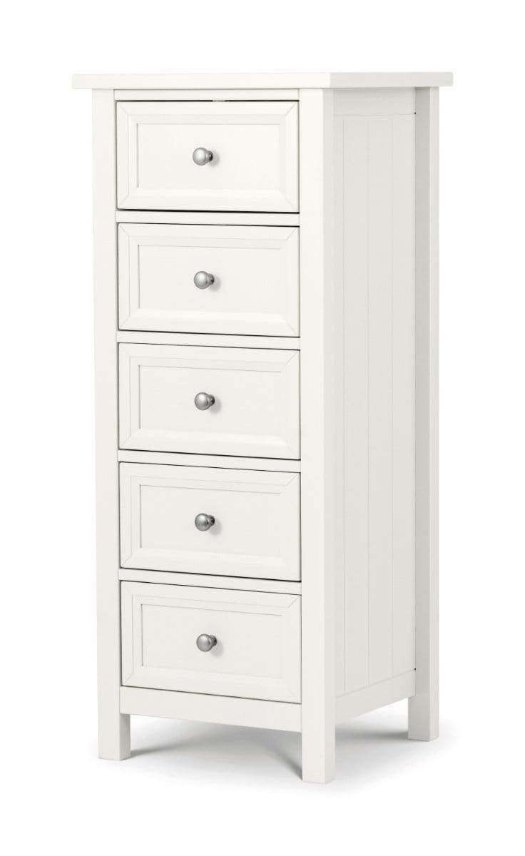 Julian Bowen Chest Of Drawers Maine 5 Drawer Tall Chest - Surf White Bed Kings
