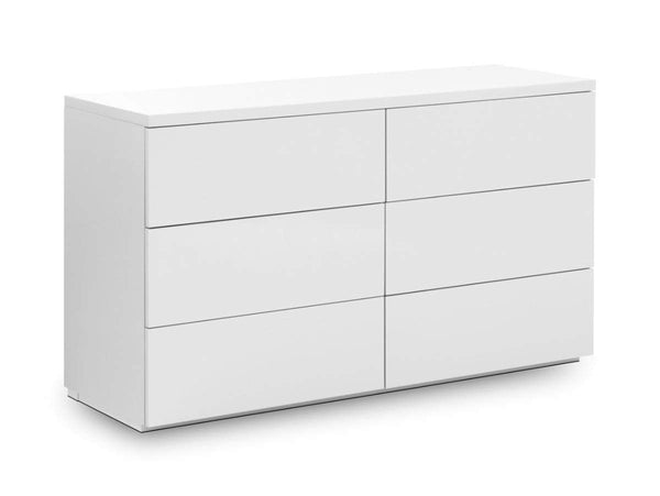 Julian Bowen Chest Of Drawers Monaco 6 Drw Wide Chest - White Gloss Bed Kings