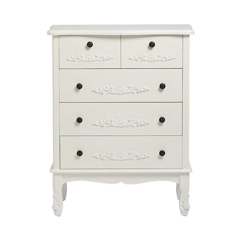 LPD Chest Of Drawers Antoinette 5 Large Drawer Chest White Bed Kings
