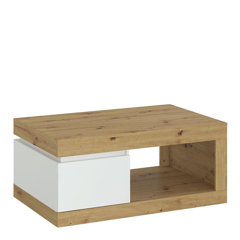 FTG Coffee Table Luci Bright - Luci 1 drawer coffee table in White and Oak Bed Kings