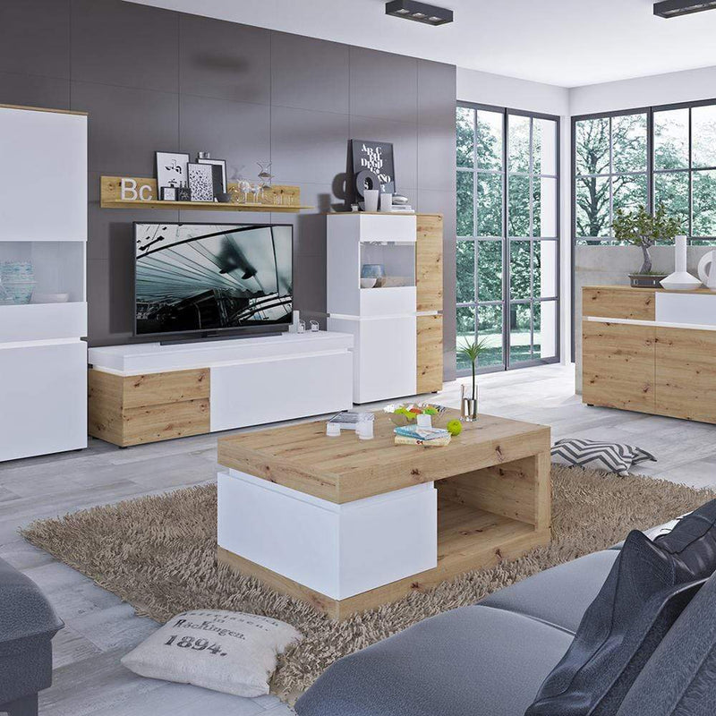 FTG Coffee Table Luci Bright - Luci 1 drawer coffee table in White and Oak Bed Kings