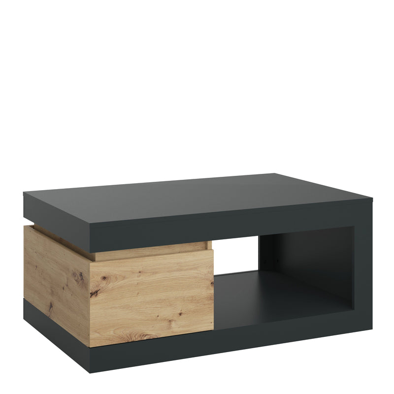 FTG Coffee Table Luci Dark - Luci 1 drawer coffee table in Platinum and Oak Bed Kings