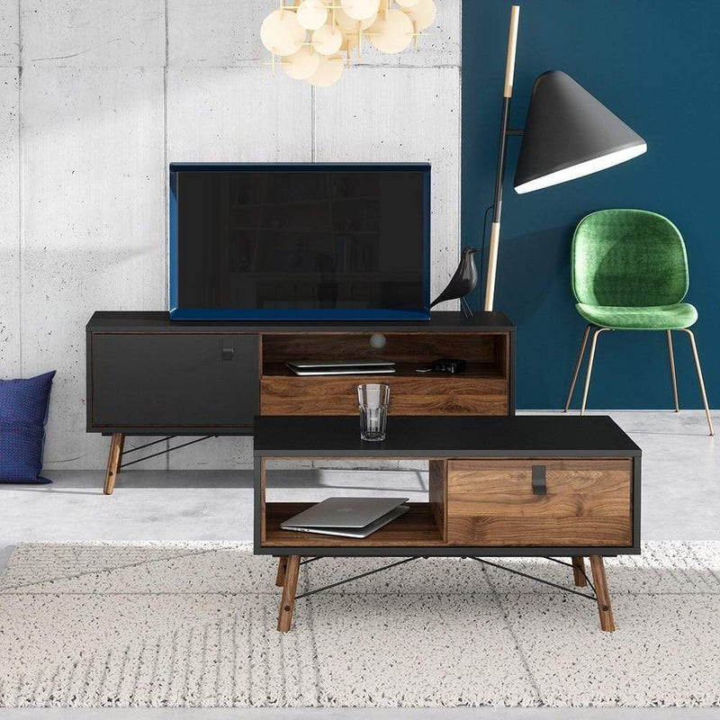 FTG Coffee Table Ry - Coffee table with 1 drawer - Matt Black Walnut Bed Kings