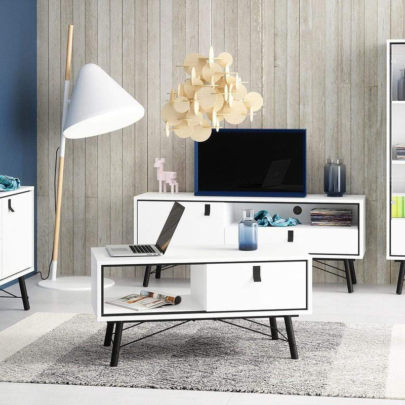 FTG Coffee Table Ry - Coffee table with 1 drawer - Matt White Bed Kings