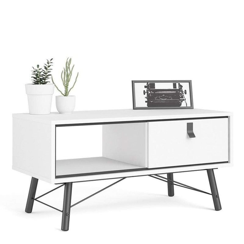 FTG Coffee Table Ry - Coffee table with 1 drawer - Matt White Bed Kings