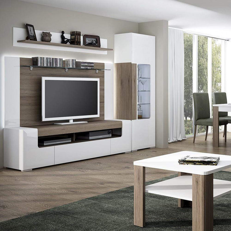 FTG Coffee Table Toronto - Coffee Table with shelf - White High Gloss with San Remo Oak inset Bed Kings