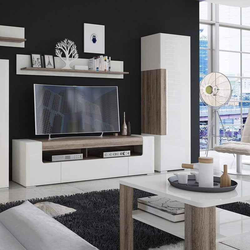 FTG Coffee Table Toronto - Coffee Table with shelf - White High Gloss with San Remo Oak inset Bed Kings