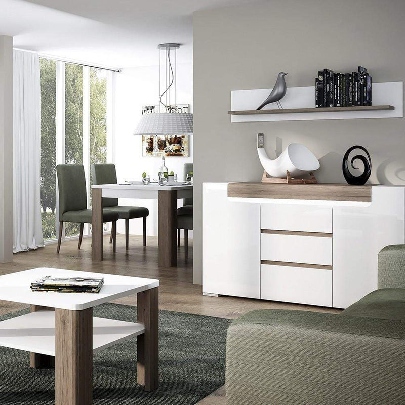 FTG Coffee Table Toronto - Coffee Table with shelf - White High Gloss with San Remo Oak inset Bed Kings