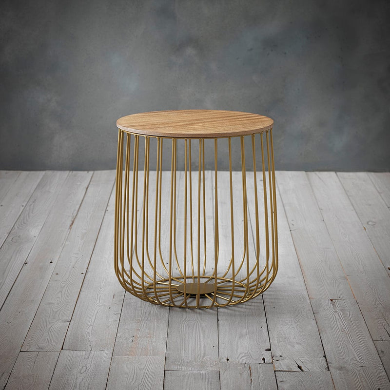 LPD Coffee Table Enzo Small Cage Table Gold Frame Oak Top Bed Kings