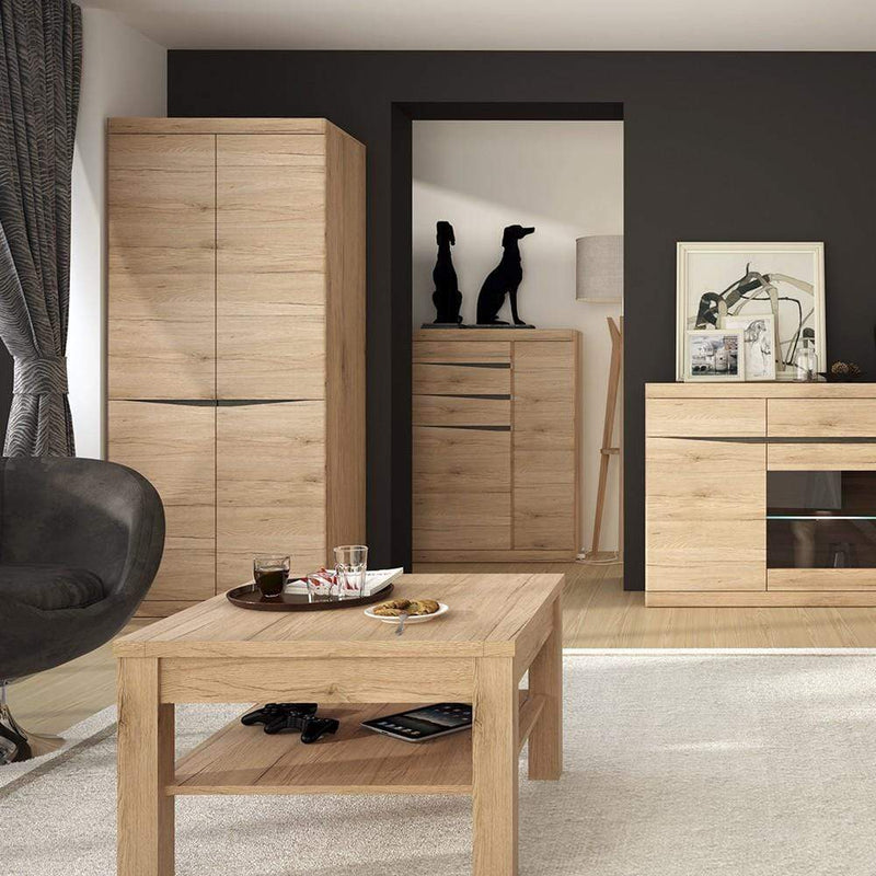 FTG Cupboard Kensington Tall Narrow 2 Door Cupboard Oak with dark Trim Melamine Bed Kings