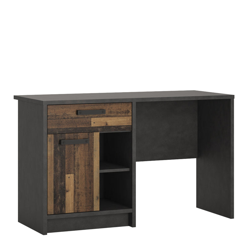 FTG Desk Brooklyn Desk with 1 Door and 1 Drawer in Walnut and Dark Matera Grey Bed Kings