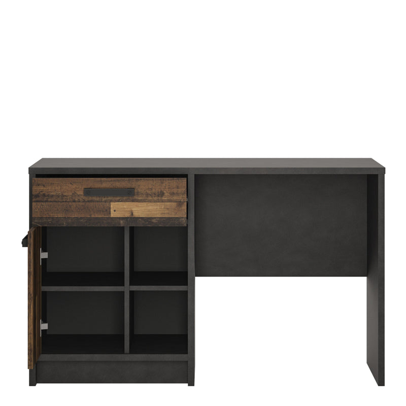 FTG Desk Brooklyn Desk with 1 Door and 1 Drawer in Walnut and Dark Matera Grey Bed Kings