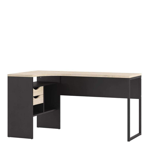 FTG Desk Function Plus - Corner Desk 2 Drawers in Black Matt and Oak Bed Kings