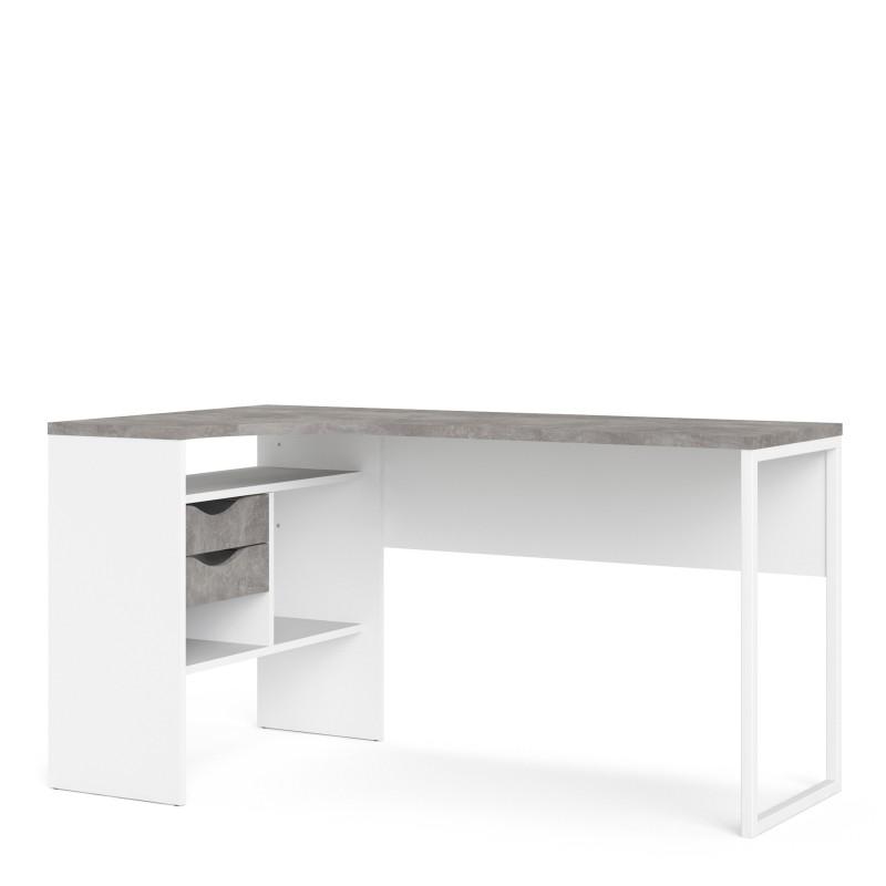 FTG Desk Function Plus Corner Desk 2 Drawers in White and Grey Bed Kings