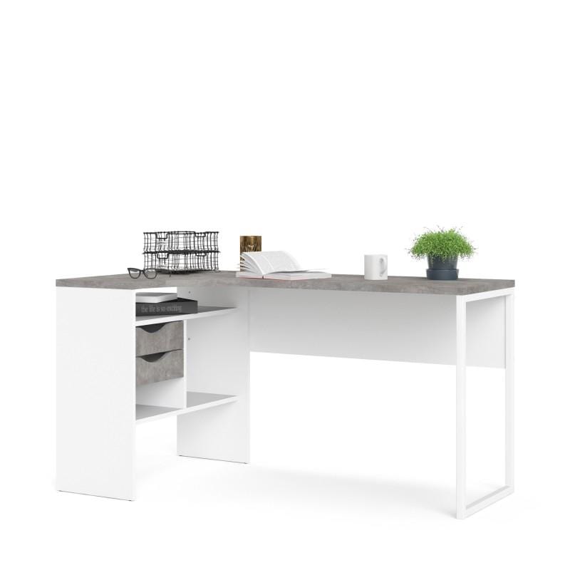FTG Desk Function Plus Corner Desk 2 Drawers in White and Grey Bed Kings