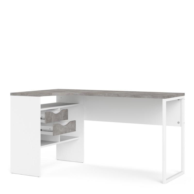 FTG Desk Function Plus Corner Desk 2 Drawers in White and Grey Bed Kings
