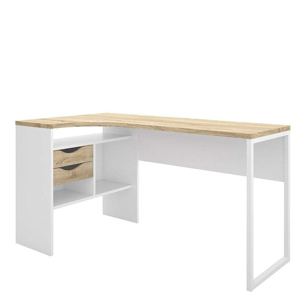 FTG Desk Function Plus - Corner Desk 2 Drawers in White and Oak Bed Kings
