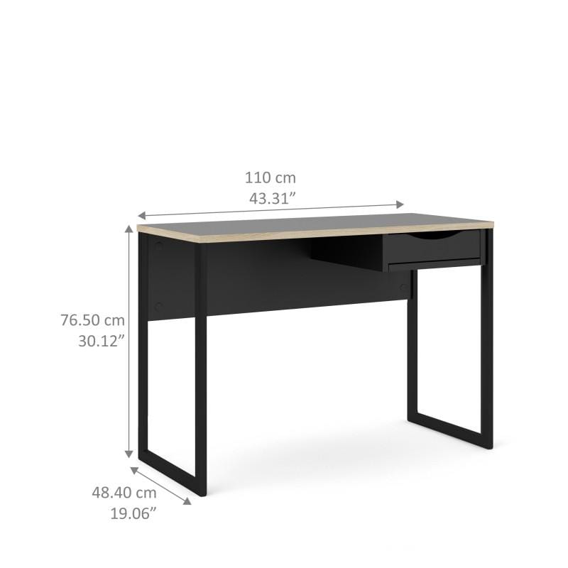 FTG Desk Function Plus Desk 1 Drawer in Black with Oak Trim Bed Kings
