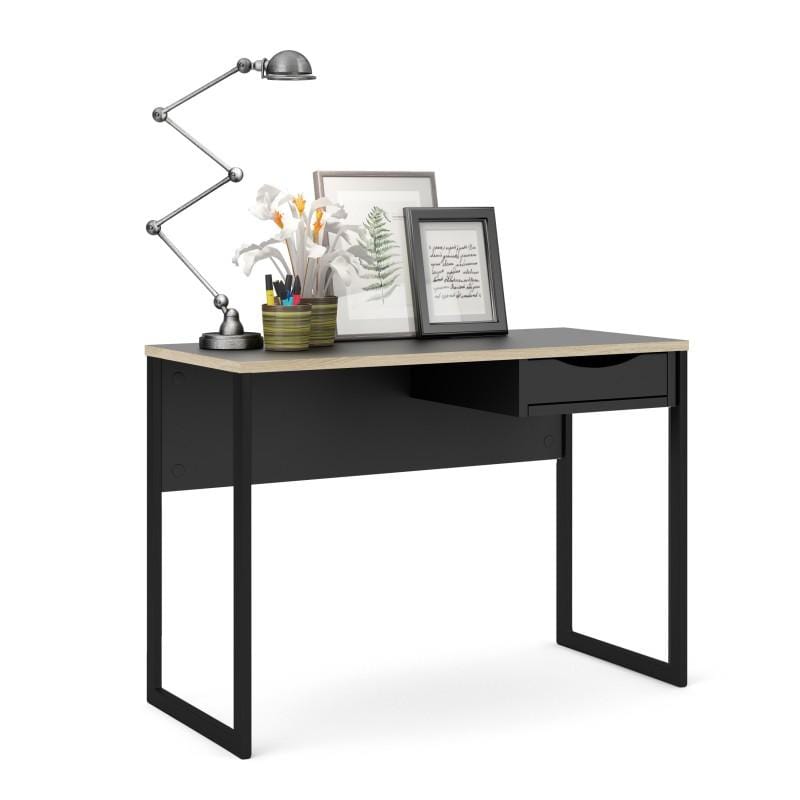 FTG Desk Function Plus Desk 1 Drawer in Black with Oak Trim Bed Kings