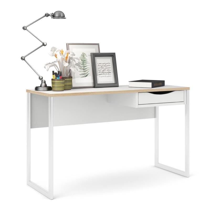 FTG Desk Function Plus Desk 1 Drawer Wide in White with Oak Trim Bed Kings