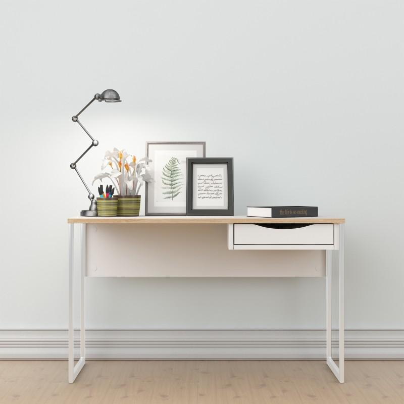 FTG Desk Function Plus Desk 1 Drawer Wide in White with Oak Trim Bed Kings