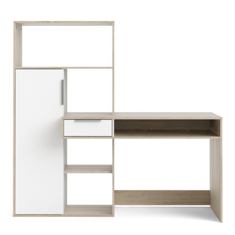 FTG Desk Function Plus Desk multi-functional Desk with Drawer and 1 Door in White and Oak Bed Kings