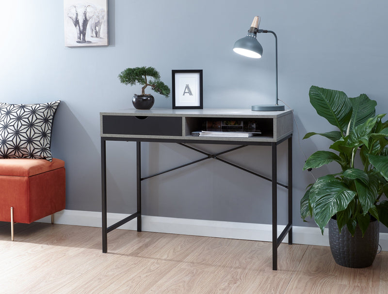 GFW Desk Telford Computer Desk Concrete & Black Bed Kings