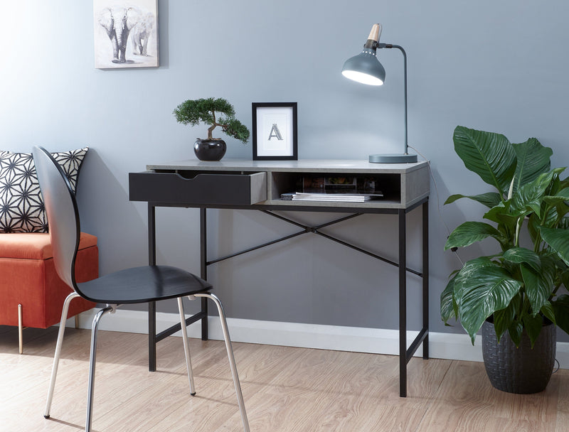 GFW Desk Telford Computer Desk Concrete & Black Bed Kings