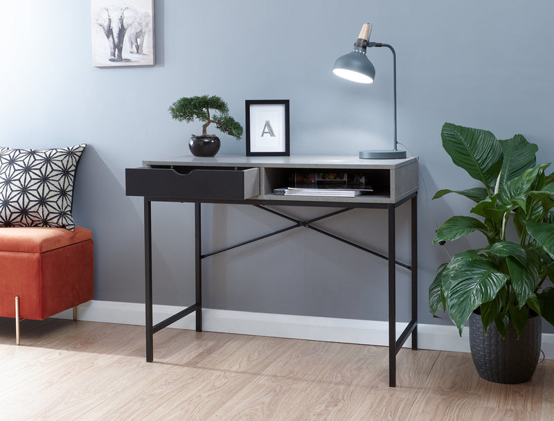 GFW Desk Telford Computer Desk Concrete & Black Bed Kings