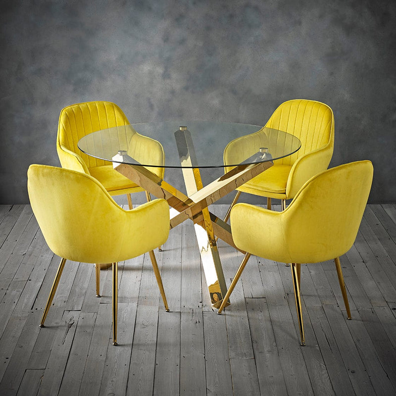 LPD Dining Chairs CLEARANCE Lara Dining Chair Ochre Yellow With Gold Legs (Pack of 2) Bed Kings