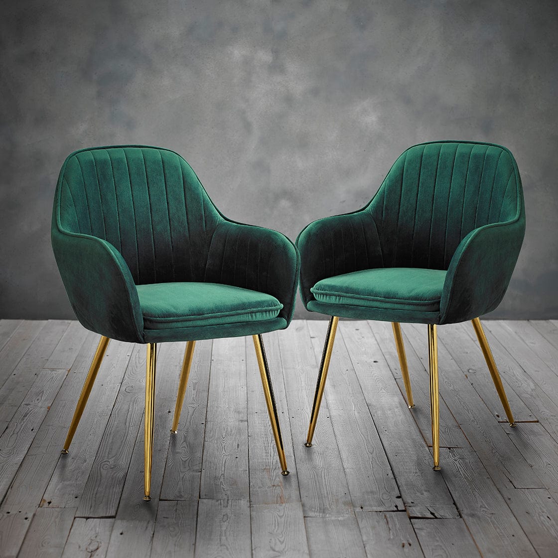 LPD Dining Chairs Lara Dining Chair Forest Green With Gold Legs ((Pack of 2) Bed Kings