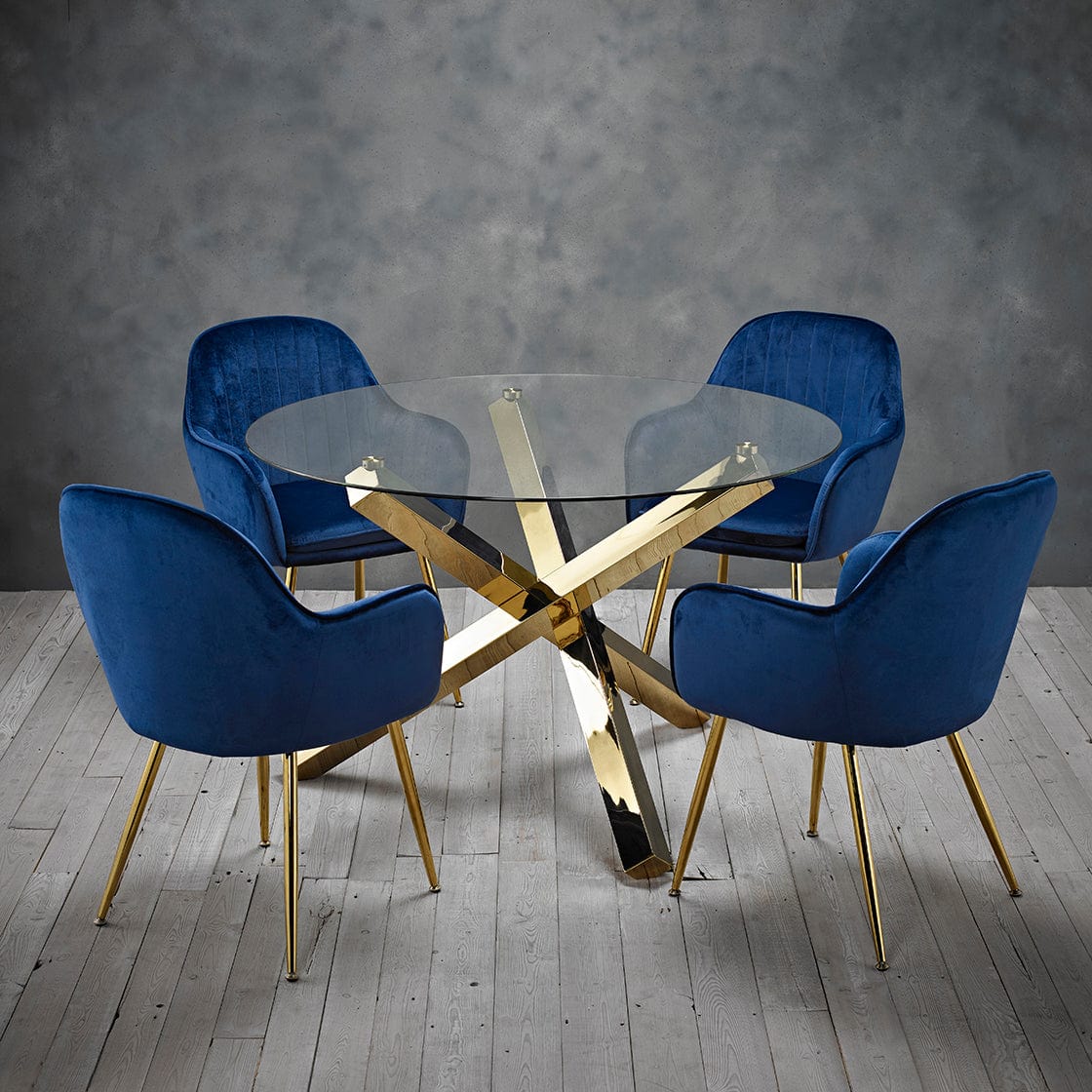 LPD Dining Chairs Lara Dining Chair Royal Blue With Gold Legs (Pack of 2) Bed Kings