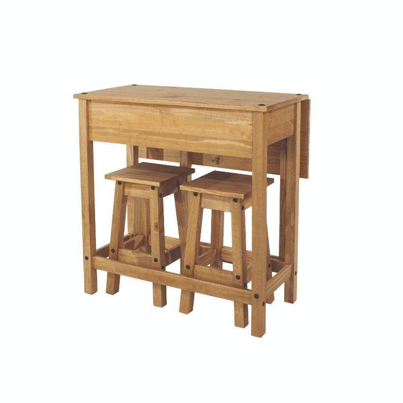 Core Products Dining Set Corona - Breakfast Drop Leaf Table & 2 Stools Set - Antique Waxed Pine Bed Kings