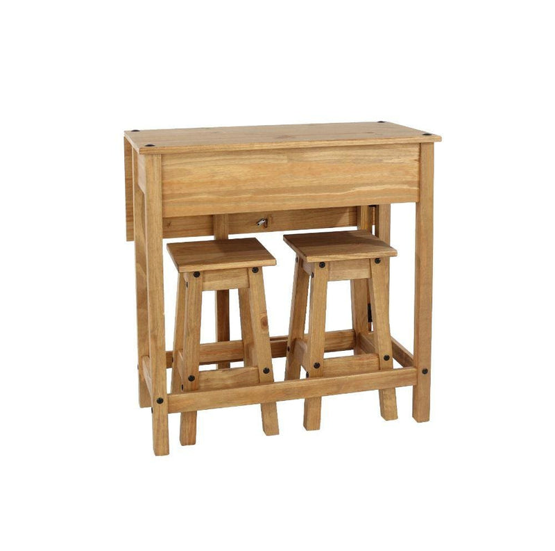 Core Products Dining Set Corona - Breakfast Drop Leaf Table & 2 Stools Set - Antique Waxed Pine Bed Kings