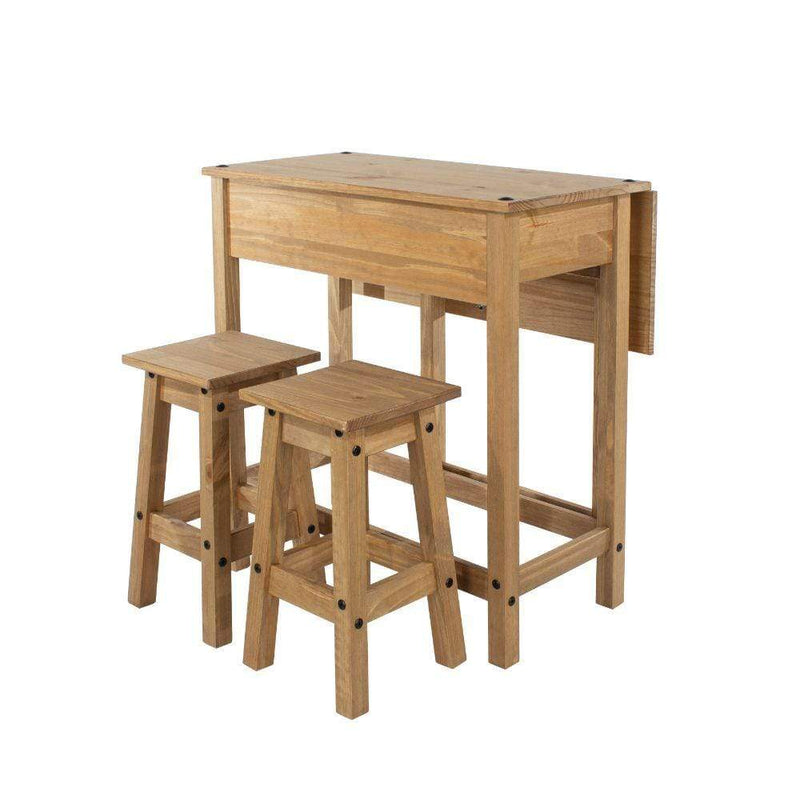 Core Products Dining Set Corona - Breakfast Drop Leaf Table & 2 Stools Set - Antique Waxed Pine Bed Kings