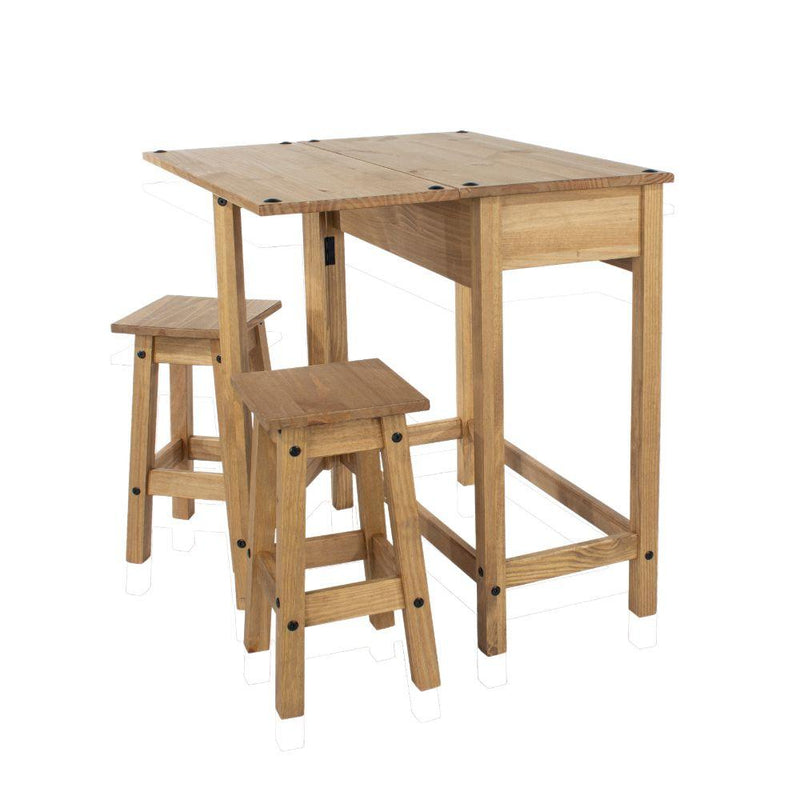 Core Products Dining Set Corona - Breakfast Drop Leaf Table & 2 Stools Set - Antique Waxed Pine Bed Kings