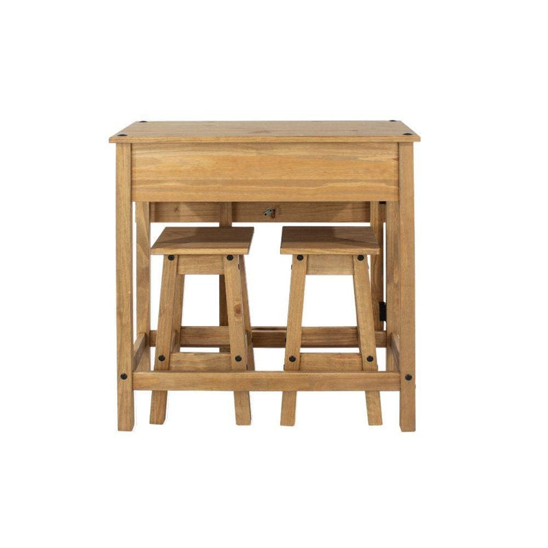 Core Products Dining Set Corona - Breakfast Drop Leaf Table & 2 Stools Set - Antique Waxed Pine Bed Kings