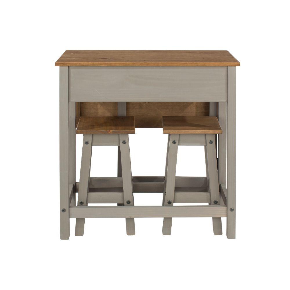 Core Products Dining Set Corona Grey - Breakfast Drop Leaf Table & 2 Stools Set - Grey Wax/Antique Waxed Pine Bed Kings