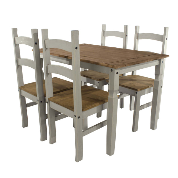 Core Products Dining Set Corona Grey Rectangular Dining Table & 4 Chair Set      In Grey Wax Bed Kings