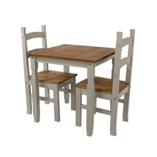 Core Products Dining Set Corona Grey - Square Dining Table & 2 Chair Set      - Grey Wax/Antique Waxed Pine Bed Kings