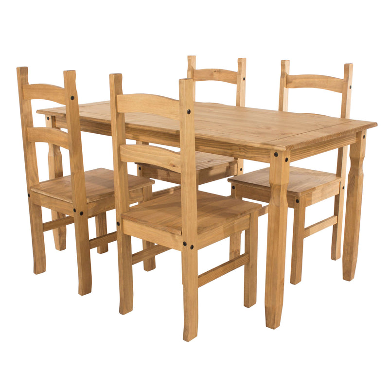 Core Products Dining Set Corona Rectangular Dining Table & 4 Chair Set      In Antique Waxed Pine Bed Kings