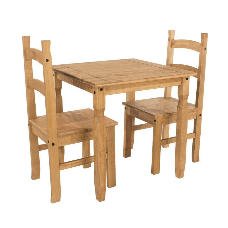 Core Products Dining Set Corona - Square Dining Table & 2 Chair Set      - Antique Waxed Pine Bed Kings