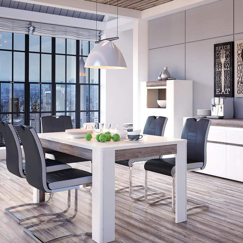 FTG Dining Table Toronto - 160cm Dining Table - White with San Remo Oak inset Bed Kings