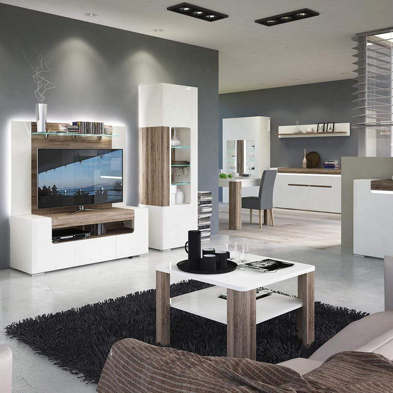 FTG Dining Table Toronto - 160cm Dining Table - White with San Remo Oak inset Bed Kings